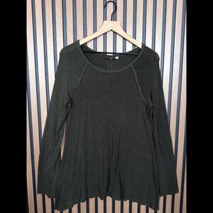 Alice + Olivia Top Medium Womens Army Green Long Sleeve Casual Chambray Sheer